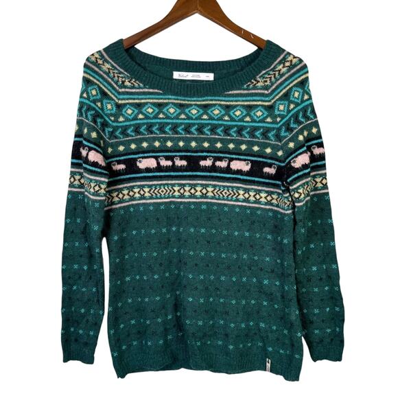 Woolrich Wool Mohair Blend Green Knit Sheep Print Pullover Sweater - Picture 8 of 13